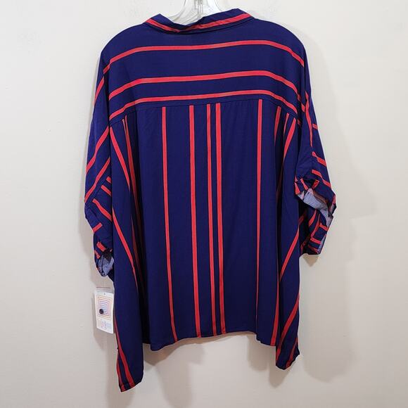 LuLaRoe NWT Amy dark blue with red stripes short sleeve button front woman's 3XL - Picture 3 of 8